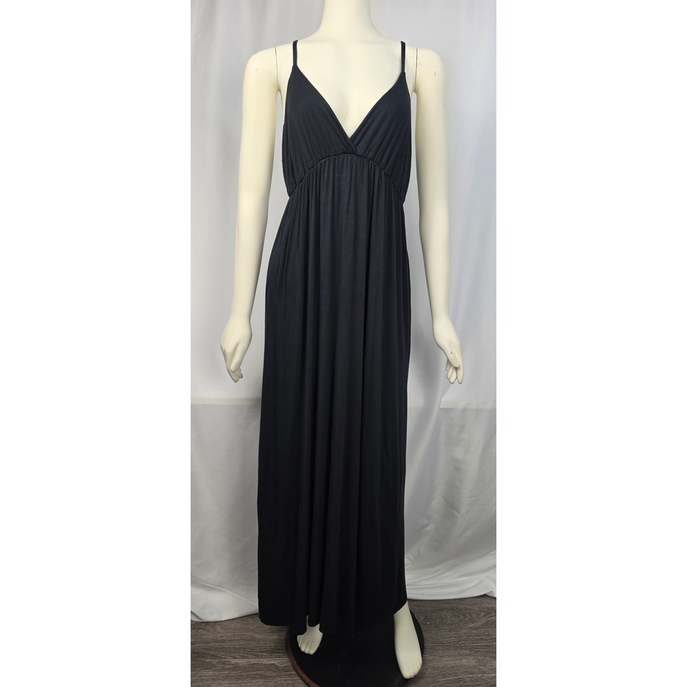 Star Vixen Womens Black Empire Waist V-Neck Spaghetti Strap Maxi Dress